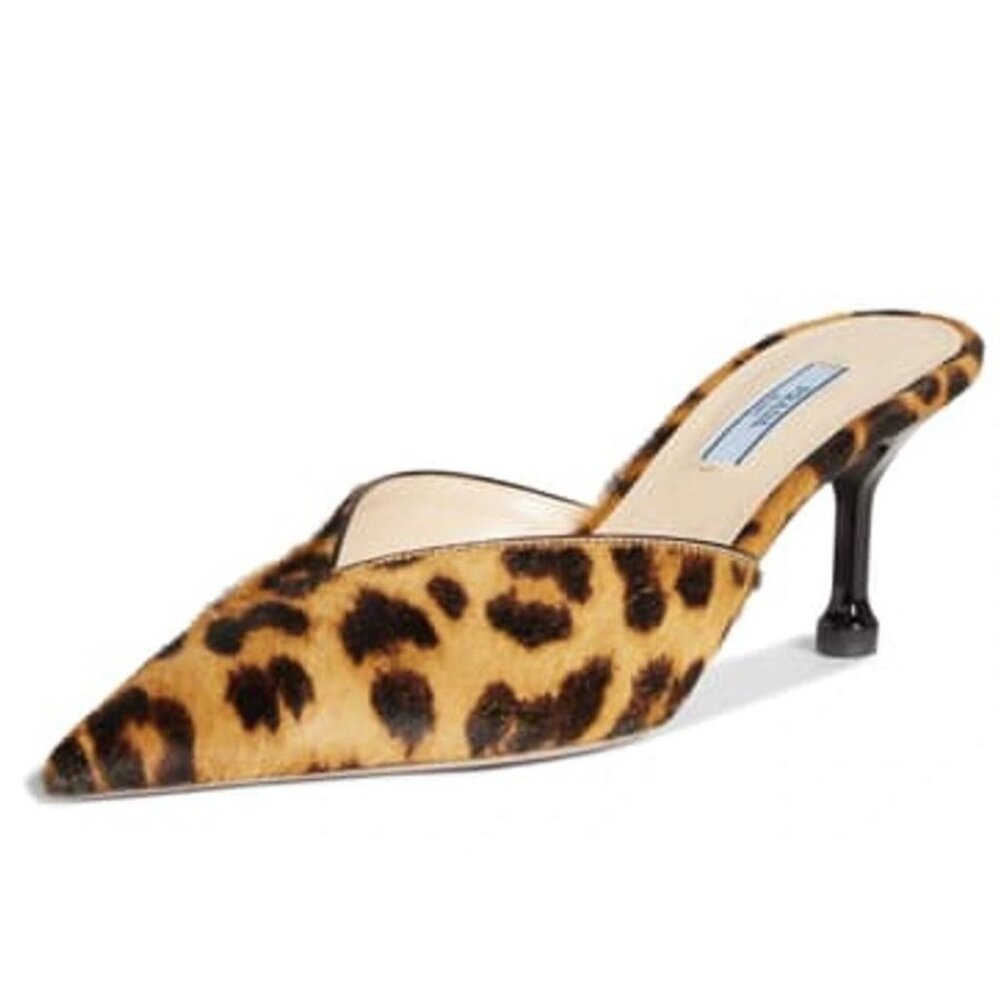 Prada Genuine Calf Hair Kitten Heel Mule in Brown Leopard Print - Picture 2 of 9